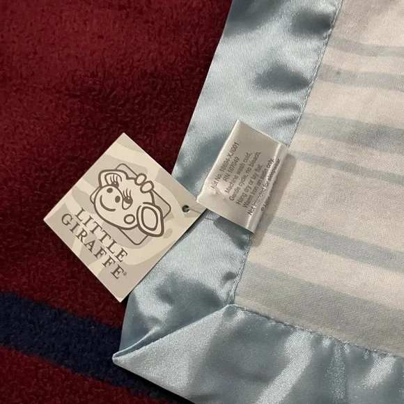 Little Giraffe fleece soft baby blue baby blanket NWT striped reversible 36x29”